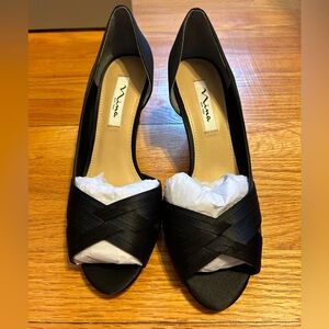 Nina Satin Peep-toe Heel